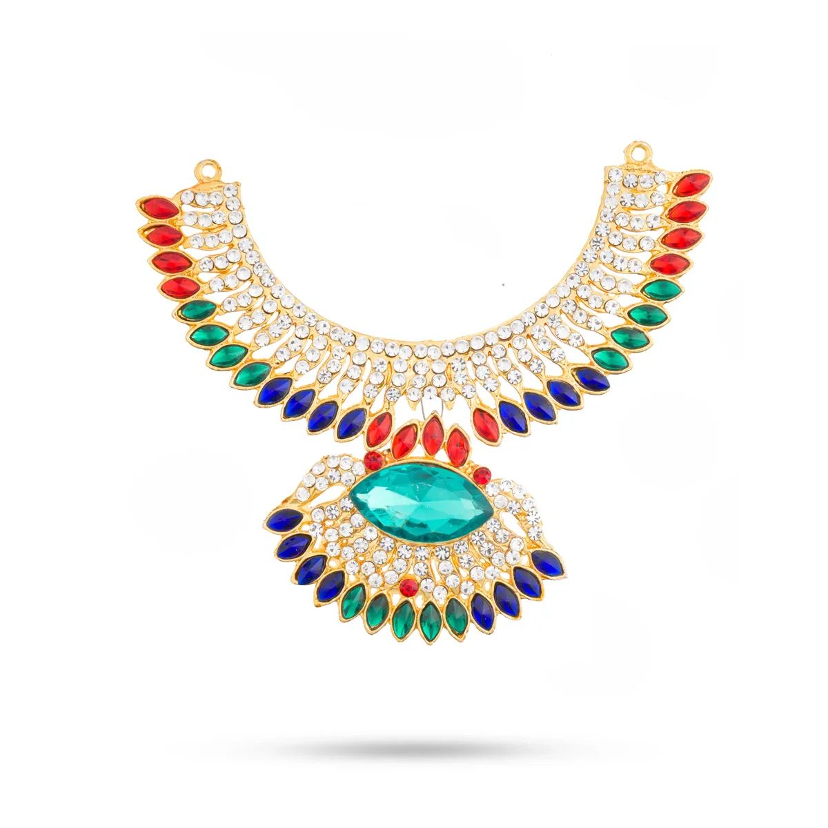 Stone Necklace & Stone Haram Set - 9 Inches | Multicolour Stone Jewelry/ Stone Jewellery for Deity - Image 3