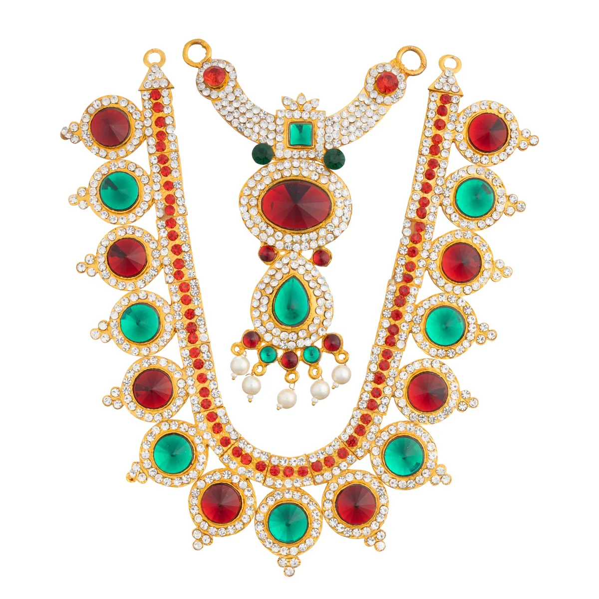 Stone Necklace & Stone Haram Set - 9 Inches | Multicolour Stone Jewelry/ Stone Jewellery for Deity - Image 33