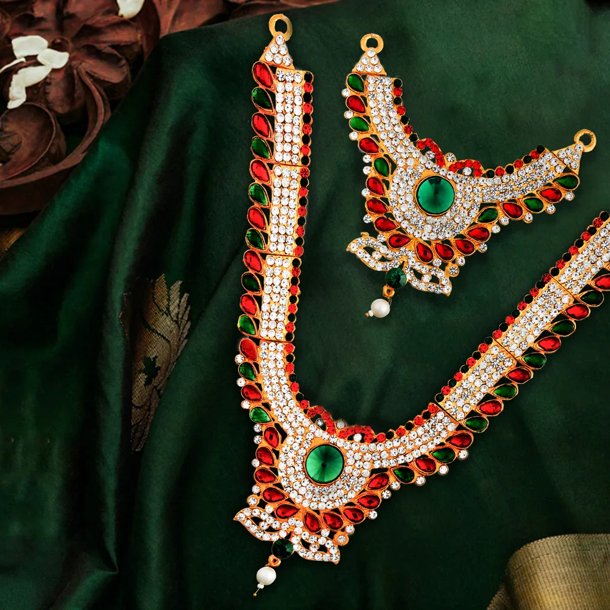 Stone Necklace & Stone Haram Set - 9 Inches | Multicolour Stone Jewelry/ Stone Jewellery for Deity - Image 35