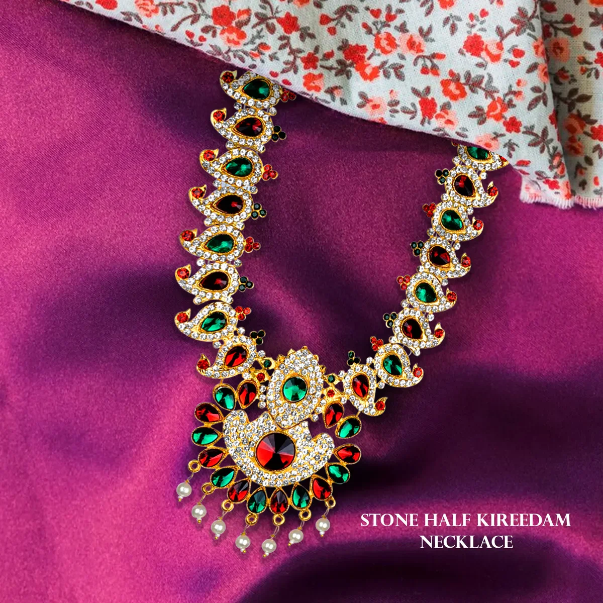 Stone Necklace & Stone Haram Set - 9 Inches | Multicolour Stone Jewelry/ Stone Jewellery for Deity - Image 38