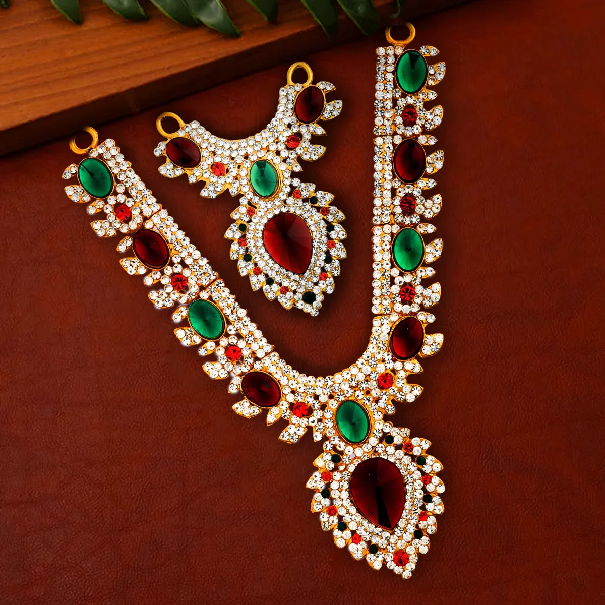 Stone Necklace & Stone Haram Set - 9 Inches | Multicolour Stone Jewelry/ Stone Jewellery for Deity - Image 39