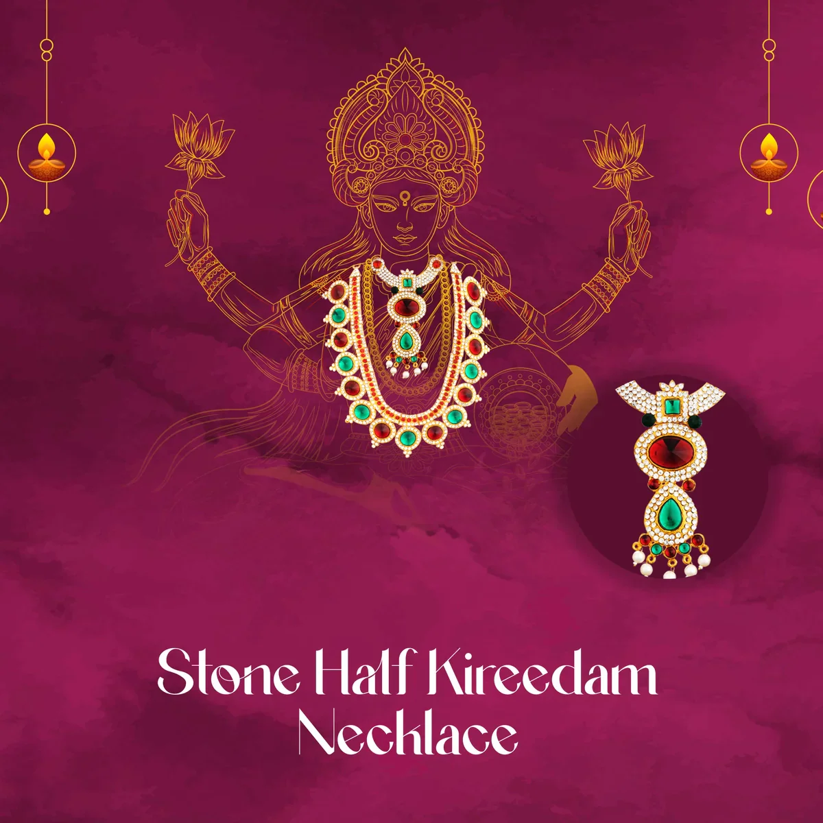 Stone Necklace & Stone Haram Set - 9 Inches | Multicolour Stone Jewelry/ Stone Jewellery for Deity - Image 40