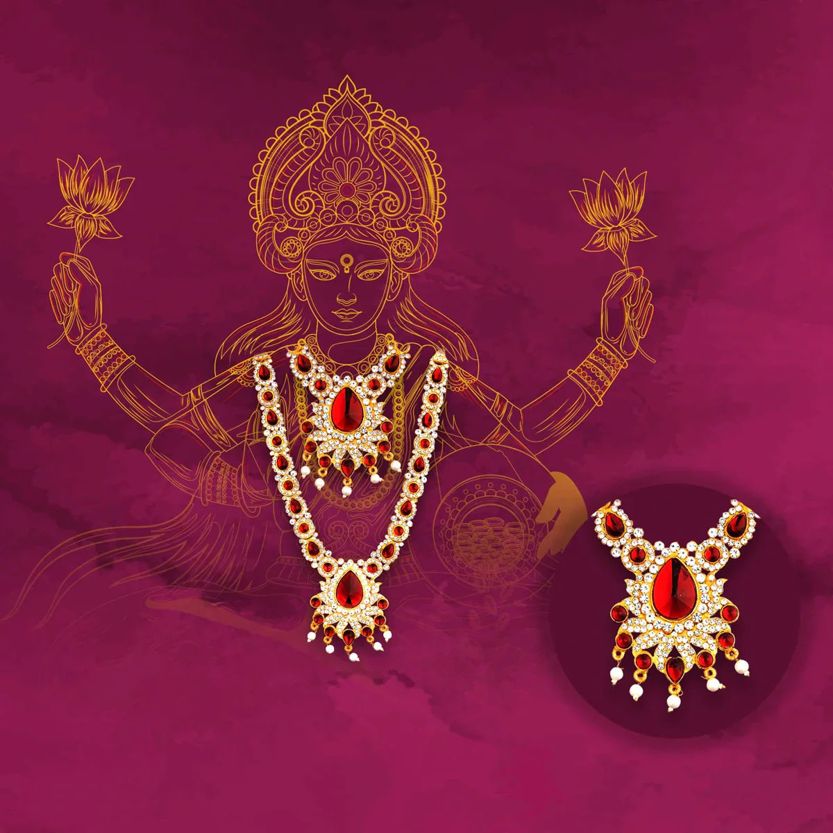 Stone Necklace & Stone Haram Set - 9 Inches | Multicolour Stone Jewelry/ Stone Jewellery for Deity - Image 41