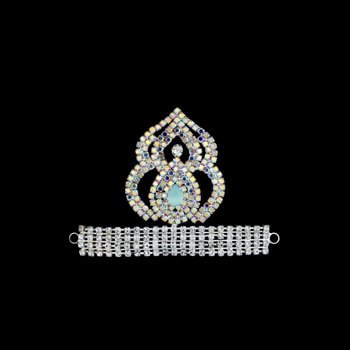 Stone Necklace & Stone Kireedam Pair - 4 x 2 Inches | Multicolour Stone Mala & Stone Crown for Deity Decor - Image 2