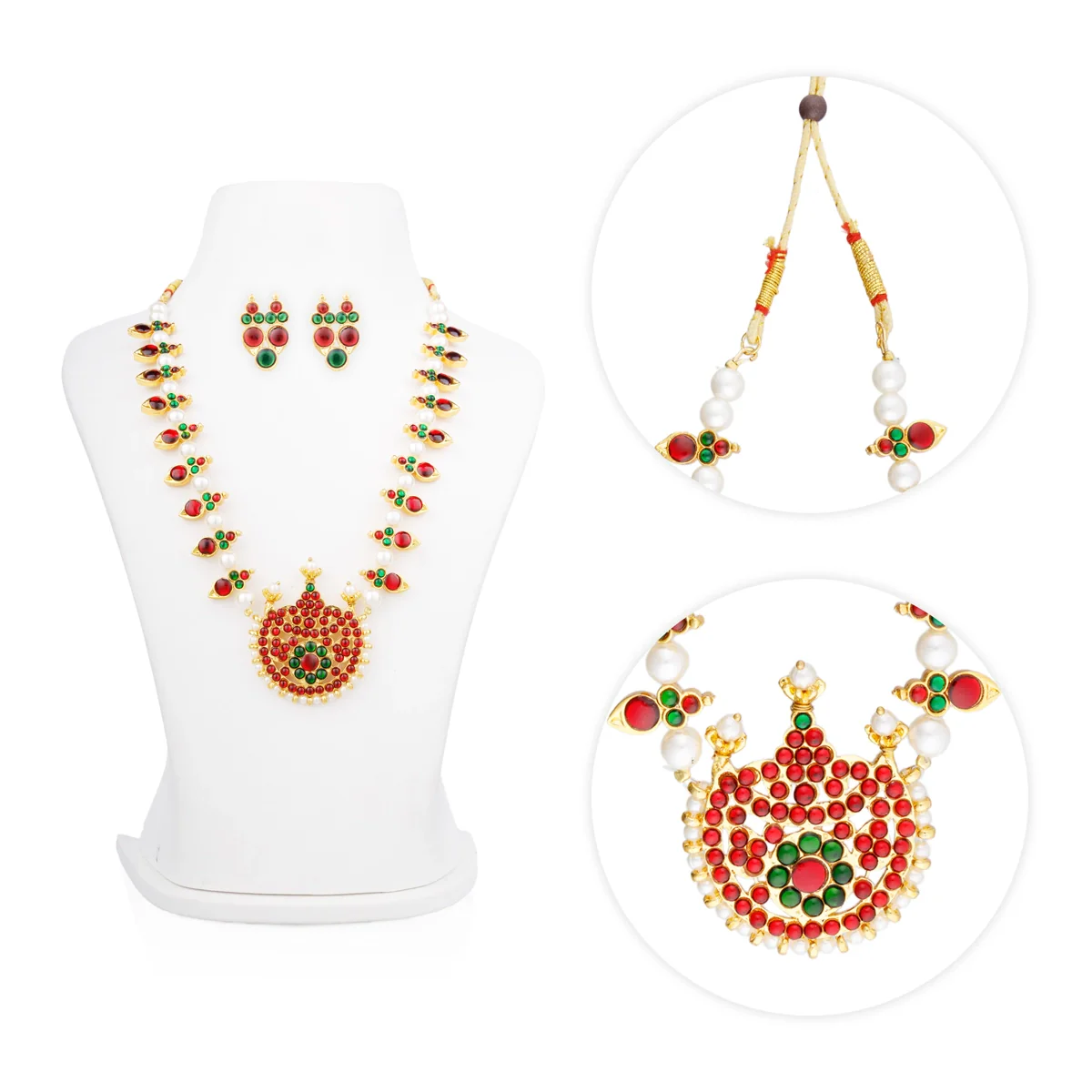 Stone Necklace With Earring Pair - 7 X 6 Inches | Artificial Jewelry/ Bharatanatyam Jewellery For Dance - Image 3