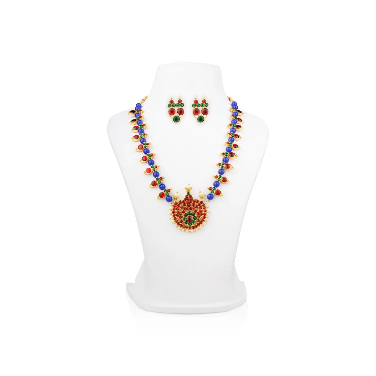 Stone Necklace With Earring Pair - 7 X 6 Inches | Artificial Jewelry/ Bharatanatyam Jewellery For Dance - Image 4