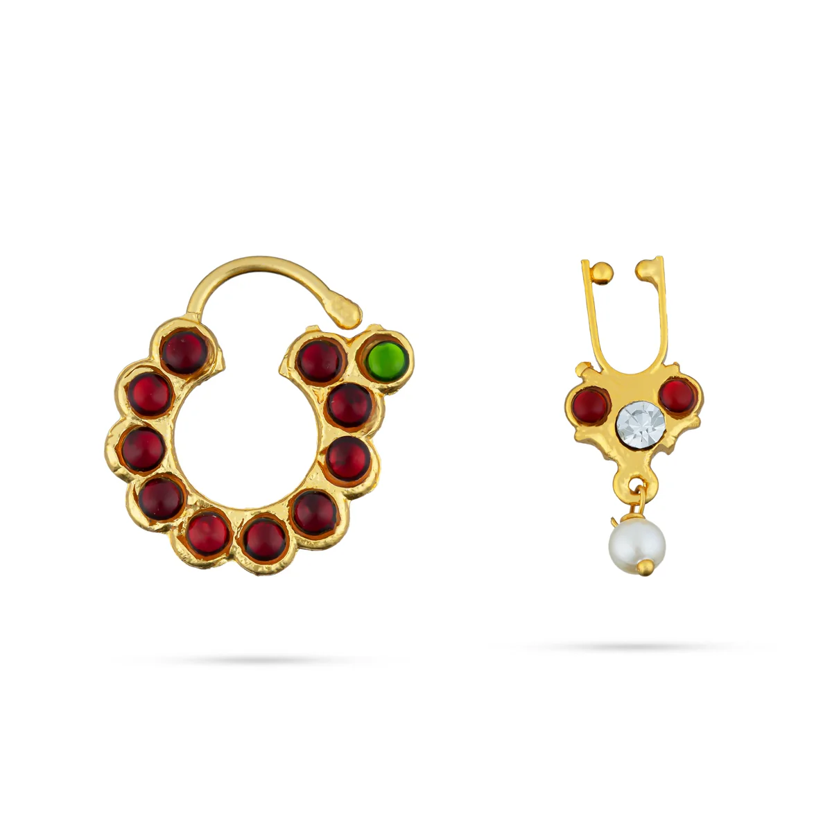 Stone Nose Pin Pair - 0.75 x 0.75 Inch | Kemp Bullaku Nose Pin/ Artificial Jewelry/ Stone Jewellery for Women - Image 3