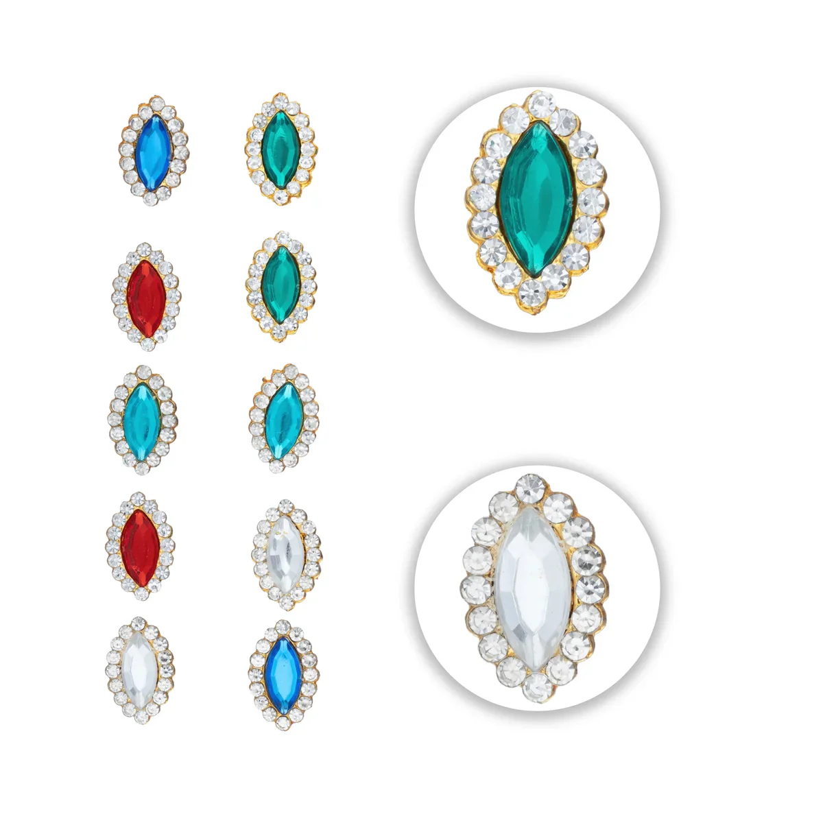 Stone Pottu Set - 10 Pcs | Stone Bindi/ Stone Tilak for Deity/ Assorted Colours - Image 2