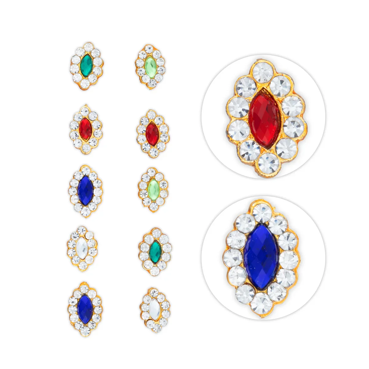 Stone Pottu Set - 10 Pcs | Stone Tilak/ Stone Bindi for Deity/ Assorted Colours - Image 2