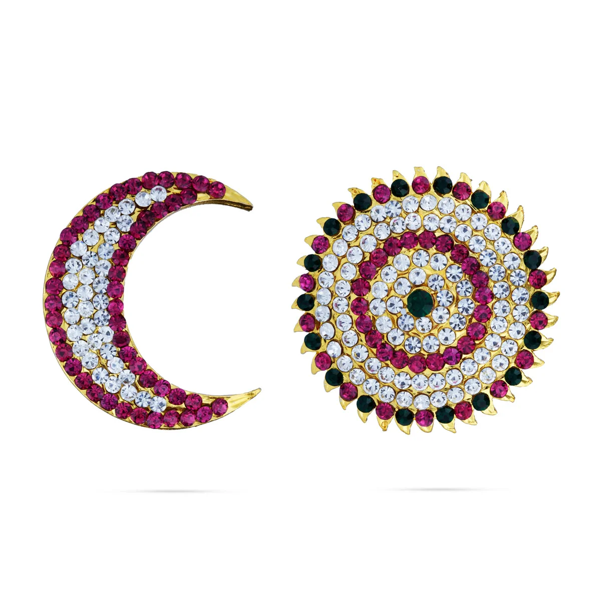 Stone Sun And Moon Billai- 1.5 X 2.5 Inches | Hair Accessories/ Multicolour Stone Jewellery/ Sun Moon For Deity - Image 2