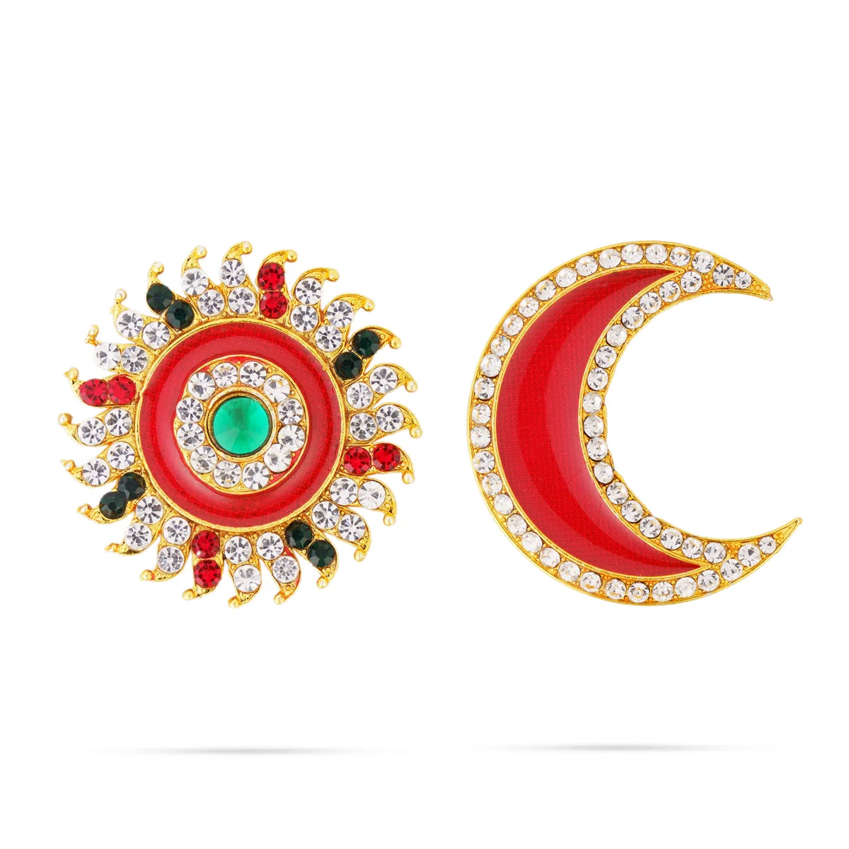 Stone Sun And Moon Pair - 1.25 X 1 Inches | Multicolour Stone Jewellery/ Hair Accessories/ Sun Moon For Deity - Image 3