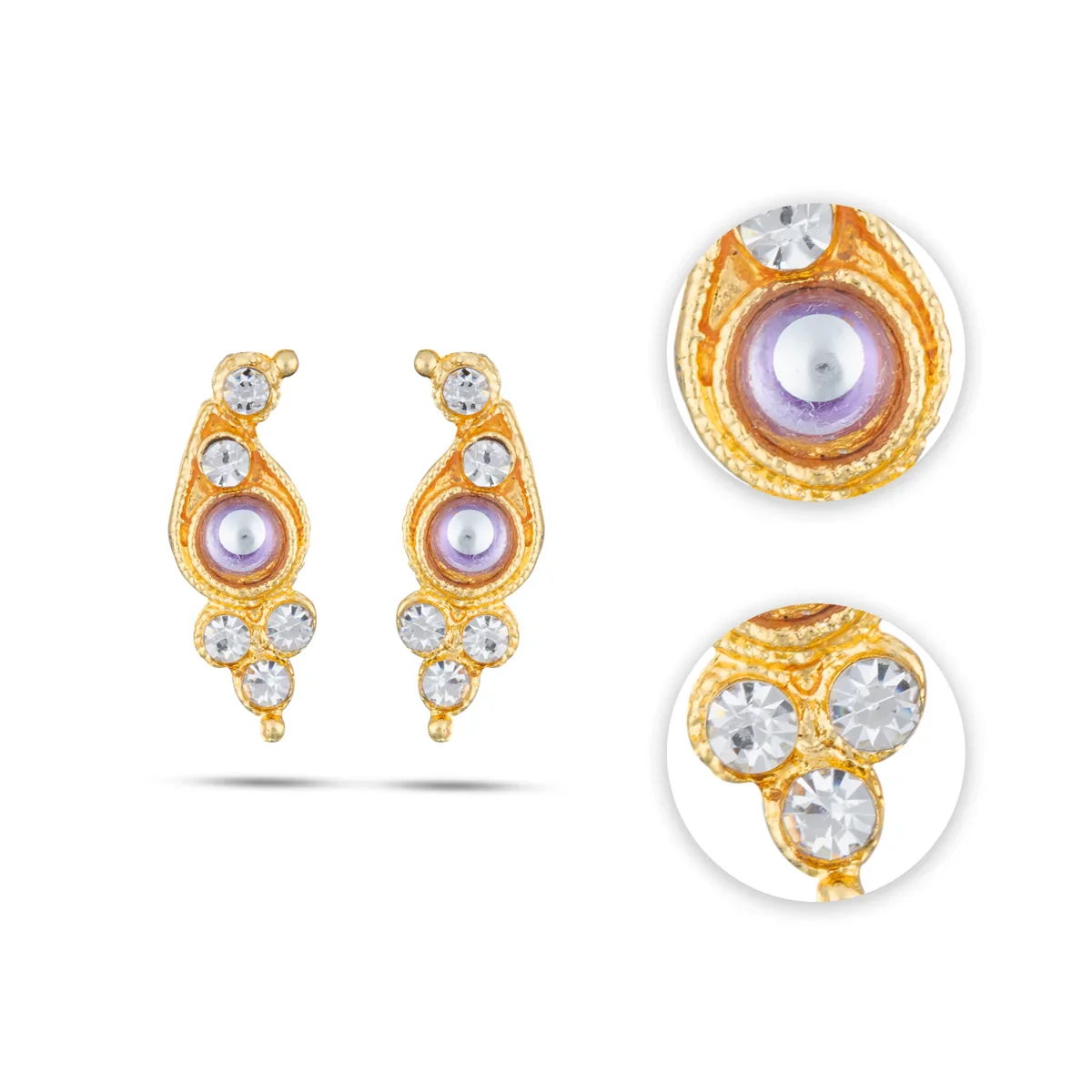 Stone Vishnu Namam & Stone Earring Set | 3 Pcs/ Stone Perumal Namam & Stone Earing for Deity - Image 3