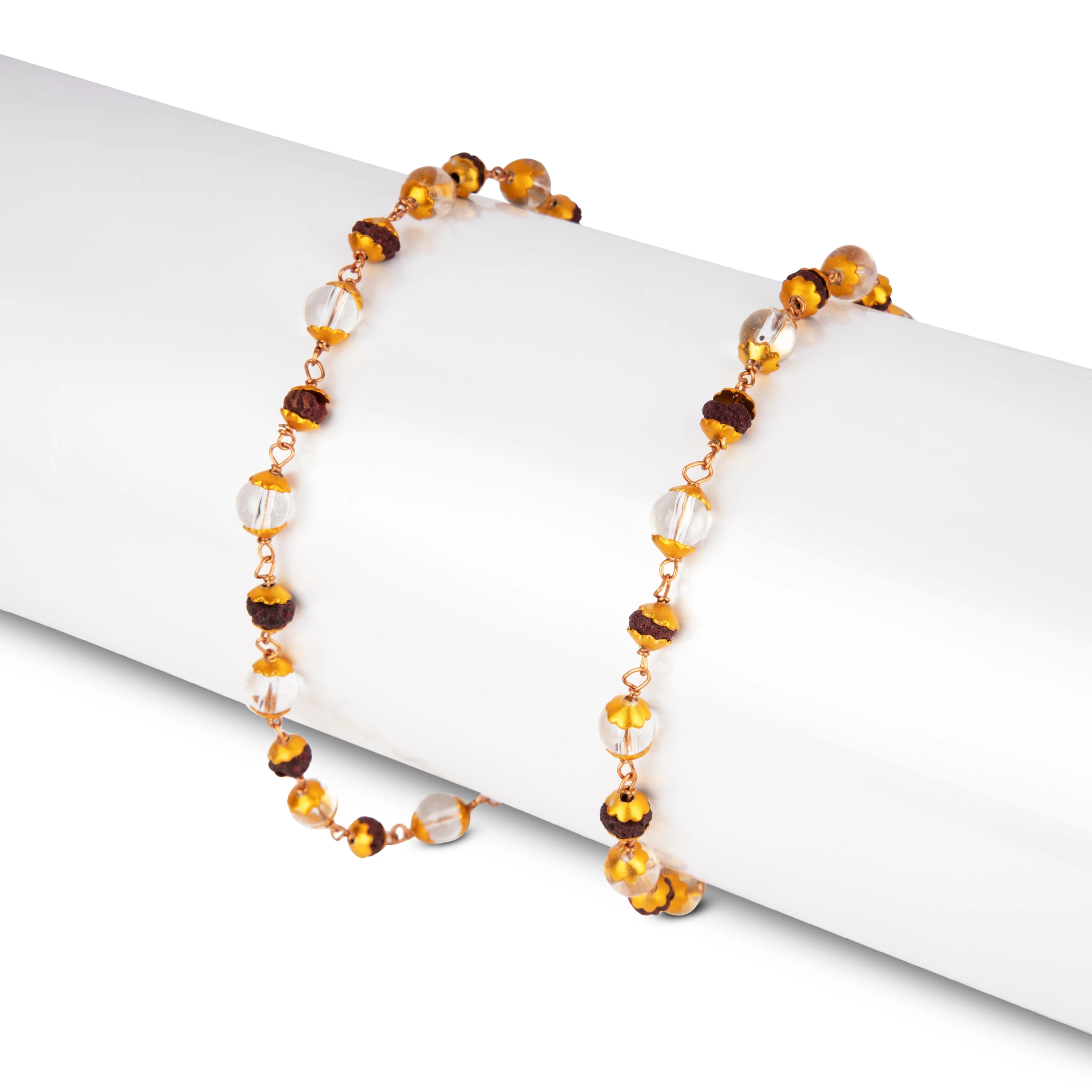 Stone With Rudraksha Bead Mala - 16 Inches | 54 Beads Kanthi Mala/ Ruthratcham Malai With Copper Knot For Men - Image 2