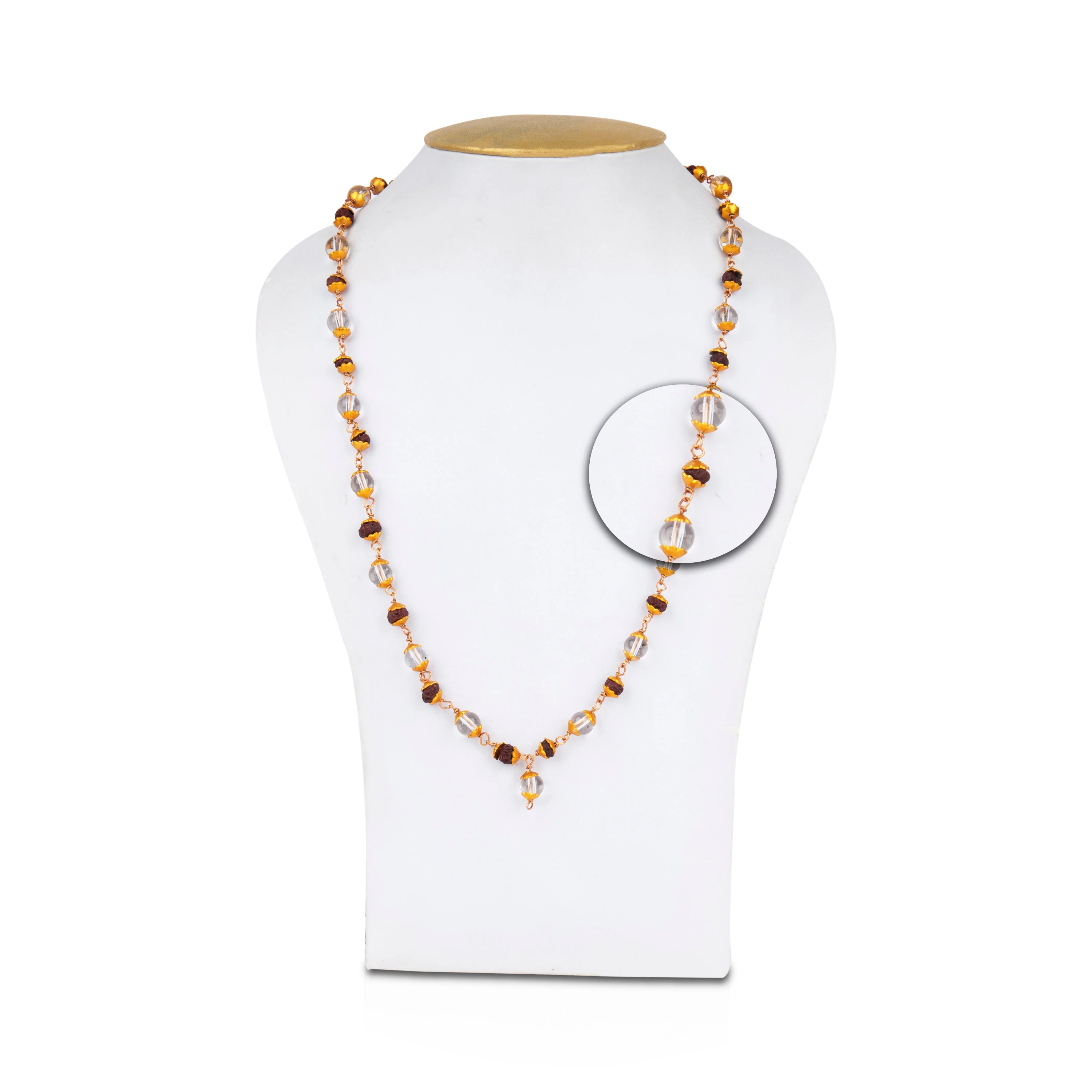 Stone With Rudraksha Bead Mala - 16 Inches | 54 Beads Kanthi Mala/ Ruthratcham Malai With Copper Knot For Men - Image 3