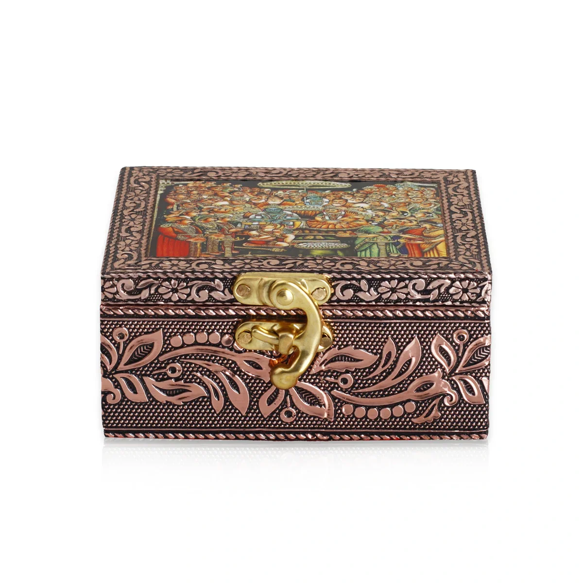 Storage Box - 2 x 3.25 Inches | Wooden Box/ Copper Finish Jewelry Box for Women - Image 3