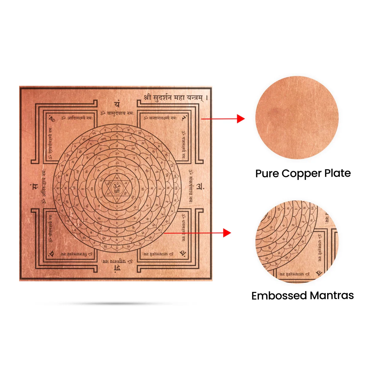 Sudarshan Chakra Yantra - 3 x 3 Inches | Sanskrit/ Sudarshana Chakra Yantra/ Copper Yantram for Pooja - Image 3