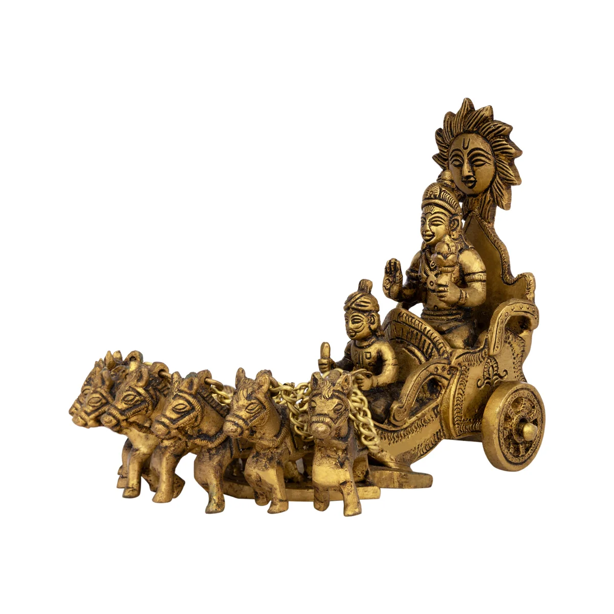 Surya Murti With Radham - 6 x 7 Inches | Sun God/ Antique Brass Idol for Pooja - Image 2