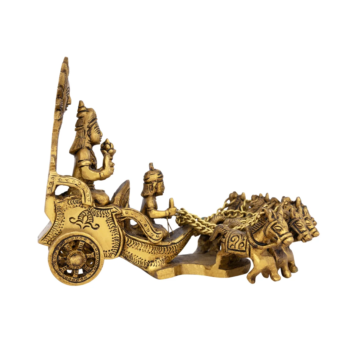 Surya Murti With Radham - 6 x 7 Inches | Sun God/ Antique Brass Idol for Pooja - Image 4