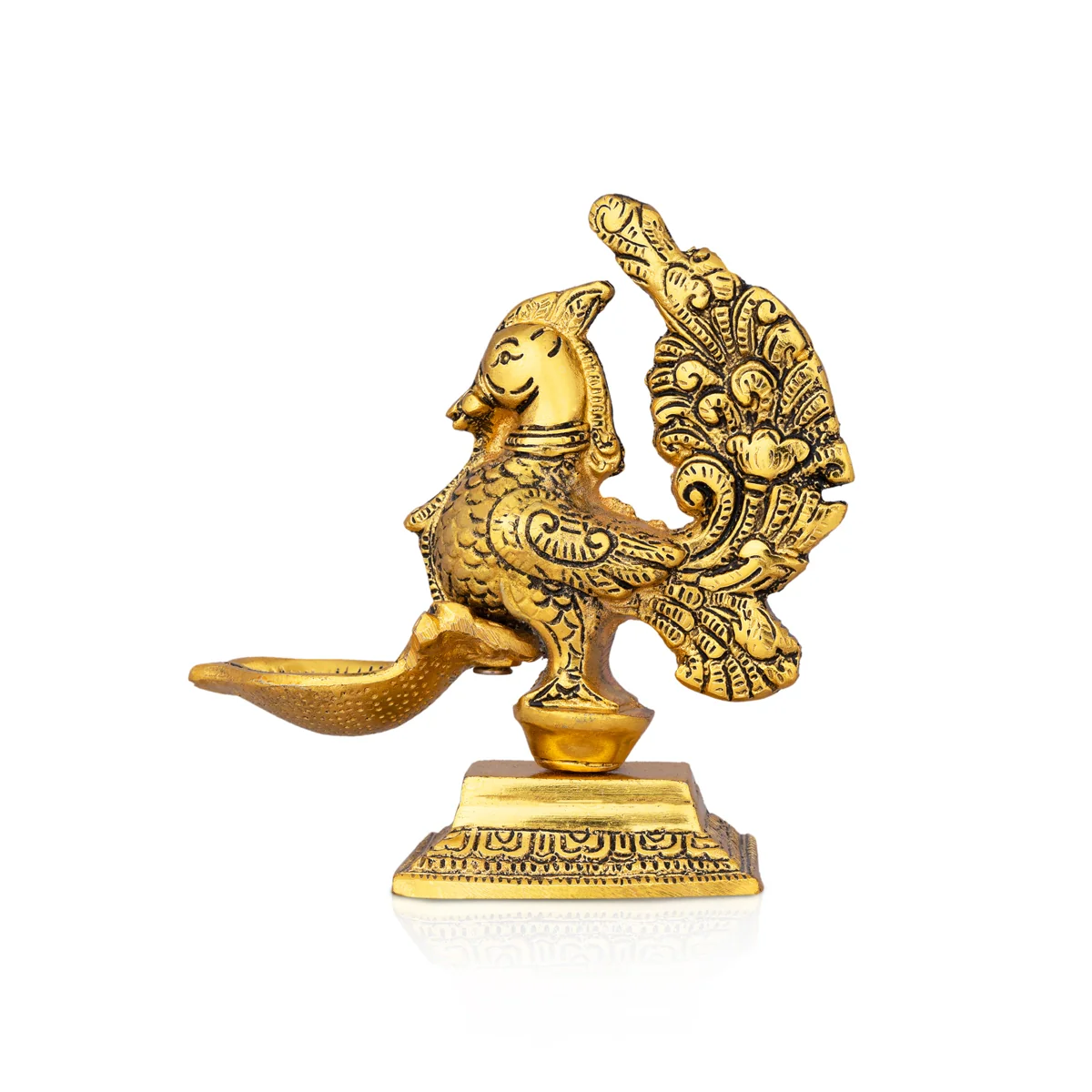 Swan Holding With Deepam - 5.5 x 5 Inches | Gold Polish Vilakku/ Aluminium Lamp for Pooja - Image 2