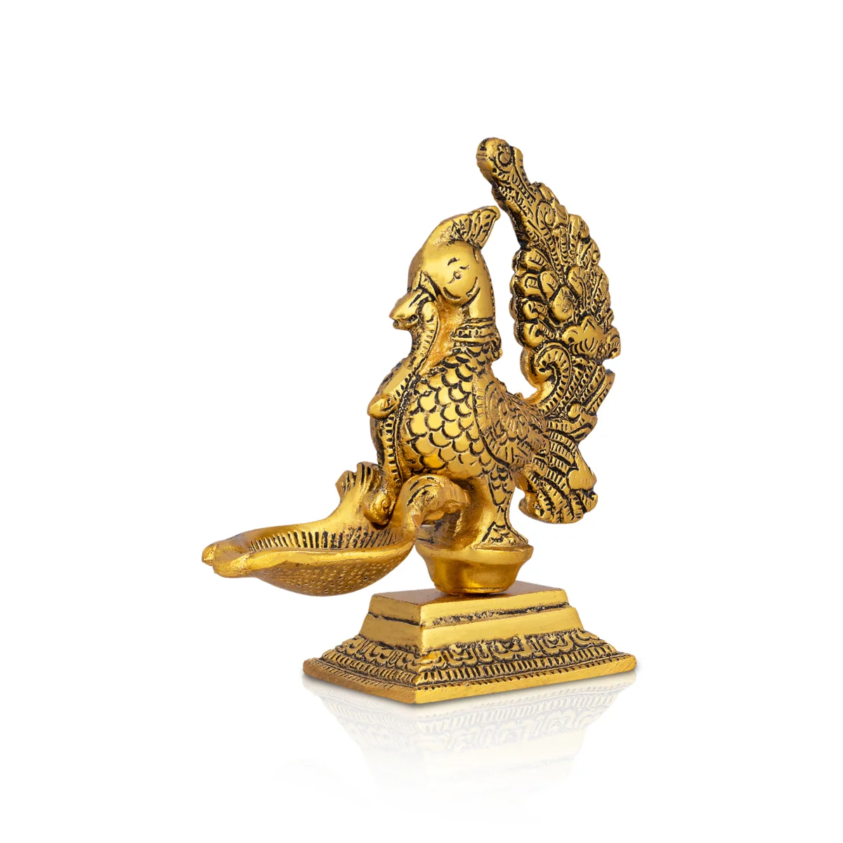 Swan Holding With Deepam - 5.5 x 5 Inches | Gold Polish Vilakku/ Aluminium Lamp for Pooja - Image 3