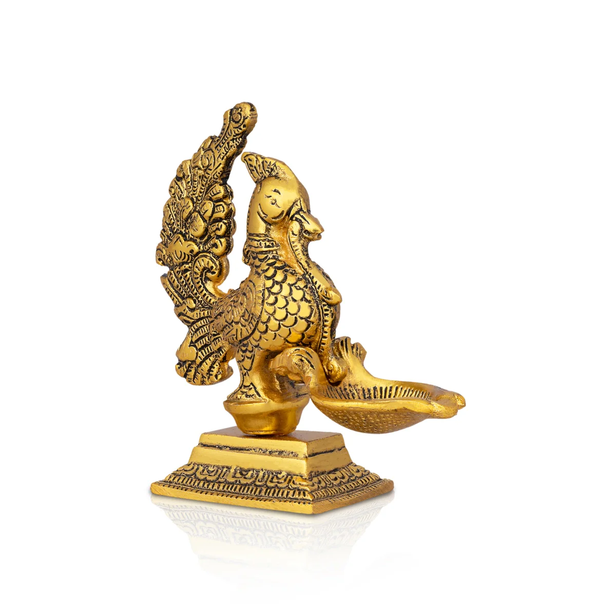 Swan Holding With Deepam - 5.5 x 5 Inches | Gold Polish Vilakku/ Aluminium Lamp for Pooja - Image 4