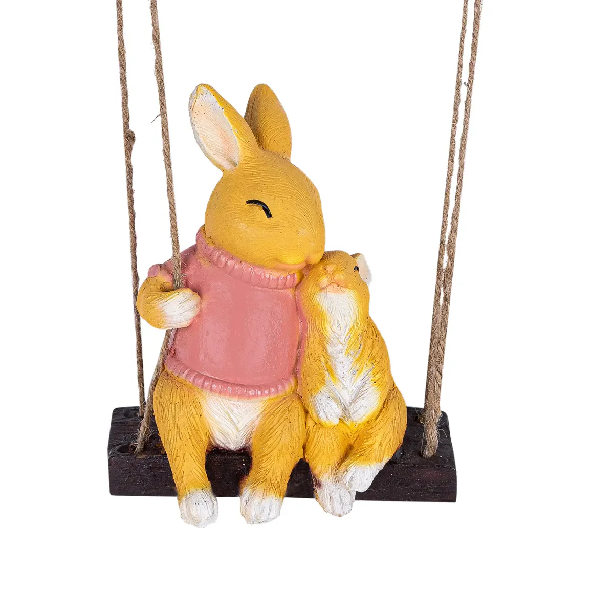 Swing Rabbit Figurine With Child Hanging- 7 X 5.5 Inch | Rabbit Sculpture/ Resin Rabbit Statue For Garden Decor - Image 2
