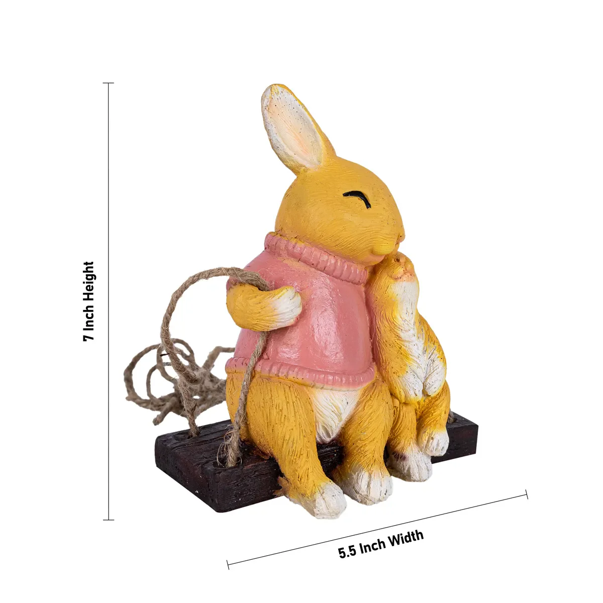Swing Rabbit Figurine With Child Hanging- 7 X 5.5 Inch | Rabbit Sculpture/ Resin Rabbit Statue For Garden Decor - Image 3
