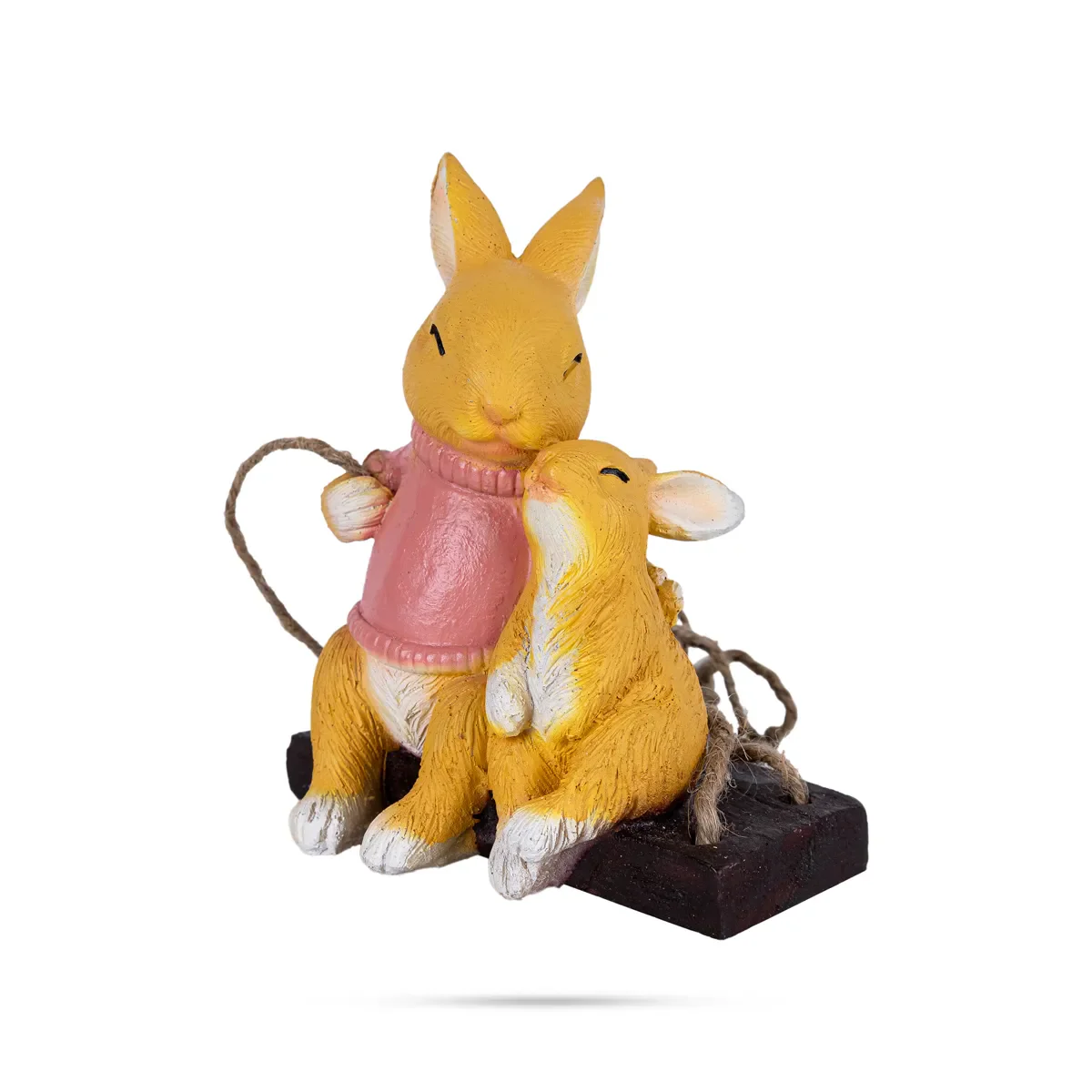 Swing Rabbit Figurine With Child Hanging- 7 X 5.5 Inch | Rabbit Sculpture/ Resin Rabbit Statue For Garden Decor - Image 4