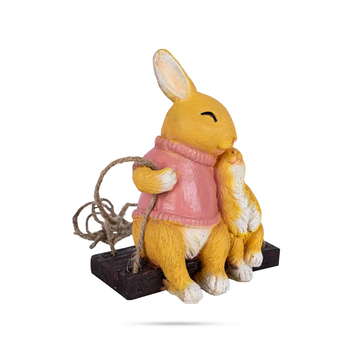 Swing Rabbit Figurine With Child Hanging- 7 X 5.5 Inch | Rabbit Sculpture/ Resin Rabbit Statue For Garden Decor - Image 5