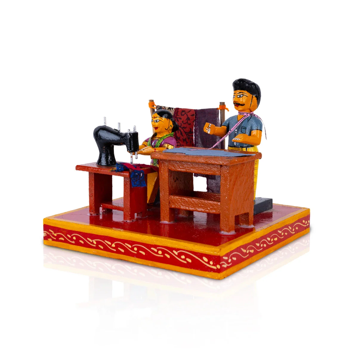 Tailor Shop Kondapalli Toy - 5.75 X 7.25 Inches | Handmade Showpiece/ Wooden Statue For Home Decor & Gifting - Image 2