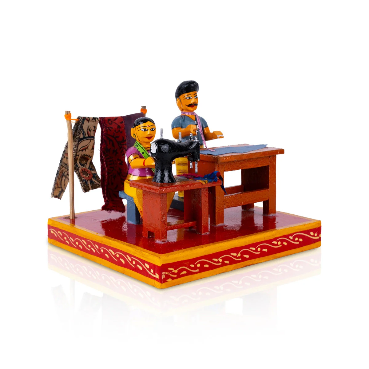 Tailor Shop Kondapalli Toy - 5.75 X 7.25 Inches | Handmade Showpiece/ Wooden Statue For Home Decor & Gifting - Image 3