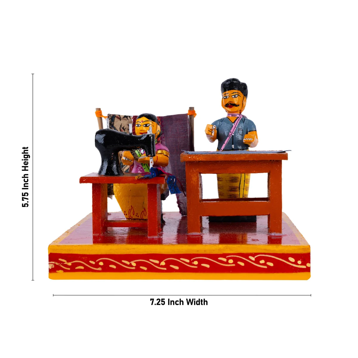 Tailor Shop Kondapalli Toy - 5.75 X 7.25 Inches | Handmade Showpiece/ Wooden Statue For Home Decor & Gifting - Image 4