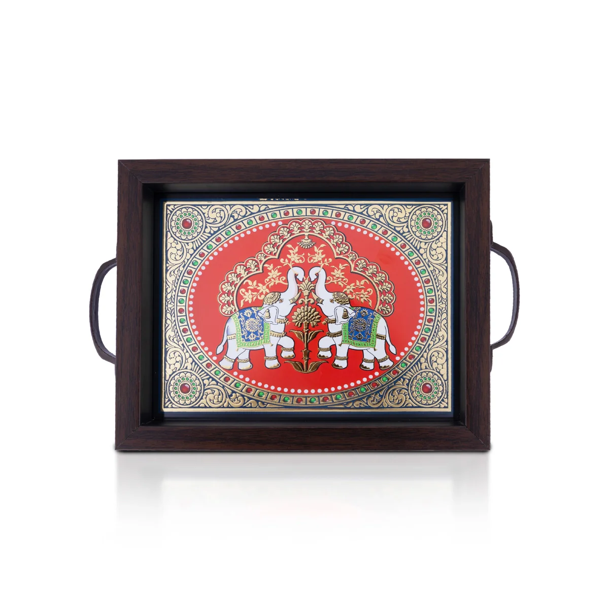 Tanjore Glass Painting Tray-1.25 X 9 X 7 Inches | Thanjavur Decorative Plate/Wooden Tray For Home/Assorted Design - Image 2
