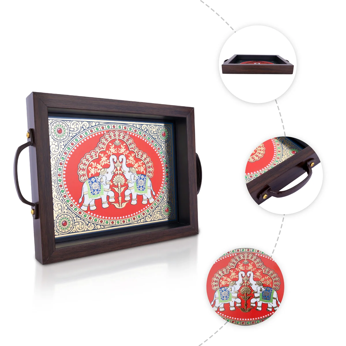 Tanjore Glass Painting Tray-1.25 X 9 X 7 Inches | Thanjavur Decorative Plate/Wooden Tray For Home/Assorted Design - Image 4
