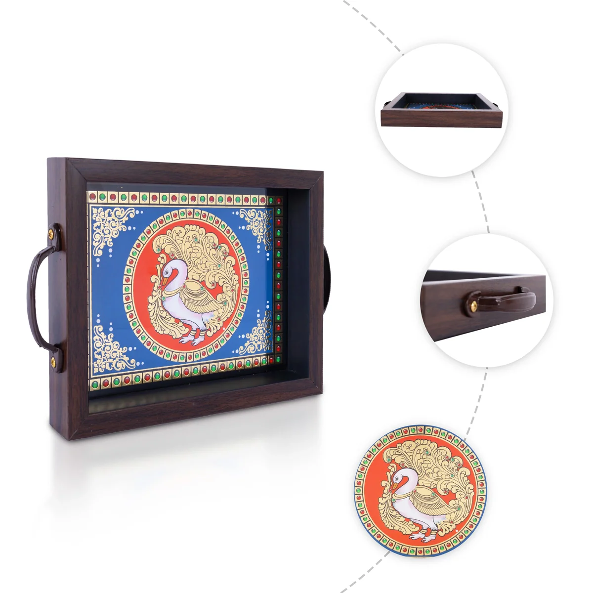 Tanjore Glass Painting Tray-1.25 X 9 X 7 Inches | Thanjavur Decorative Plate/Wooden Tray For Home/Assorted Design - Image 6