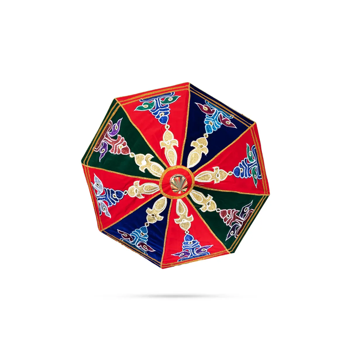 Temple Umbrella With Pirambu - 14 x 10 Inches | Velvet Utsava Umbrella/ Traditional Umbrella for Festival Use - Image 2