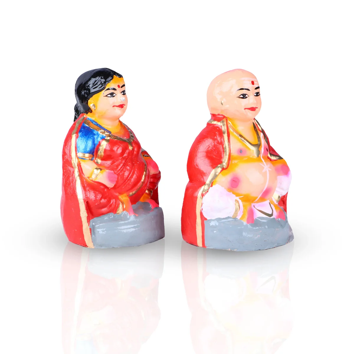 Thatha Patti Clay Golu Bommai Pair - 5 x 3.5 Inches | Giri Golu Doll/ Navaratri Golu Bomma/Gombe/Bommai - Image 2