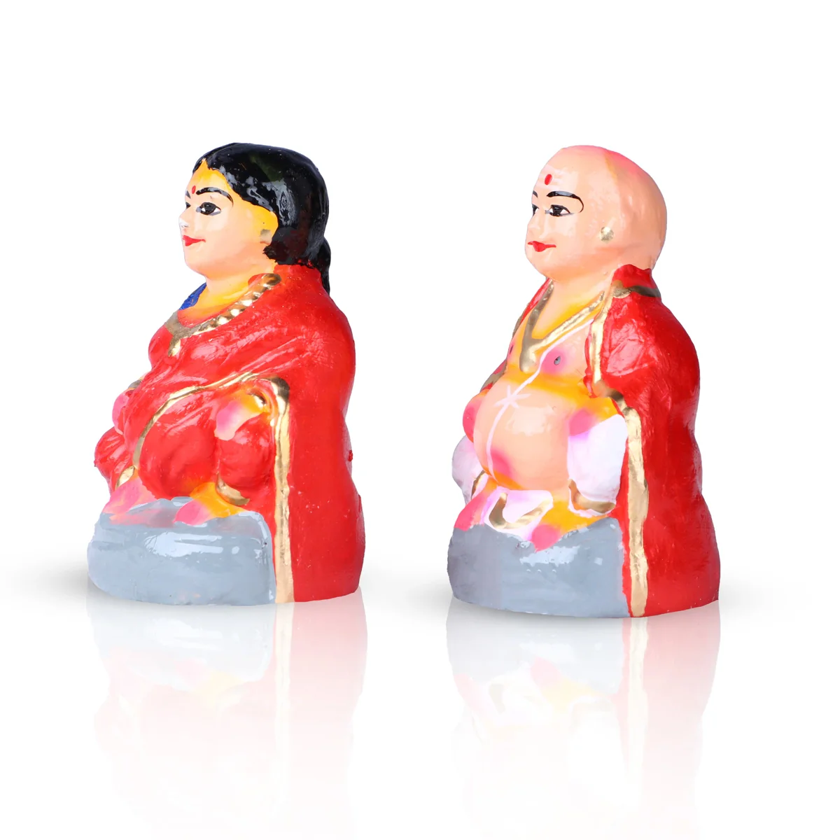 Thatha Patti Clay Golu Bommai Pair - 5 x 3.5 Inches | Giri Golu Doll/ Navaratri Golu Bomma/Gombe/Bommai - Image 4