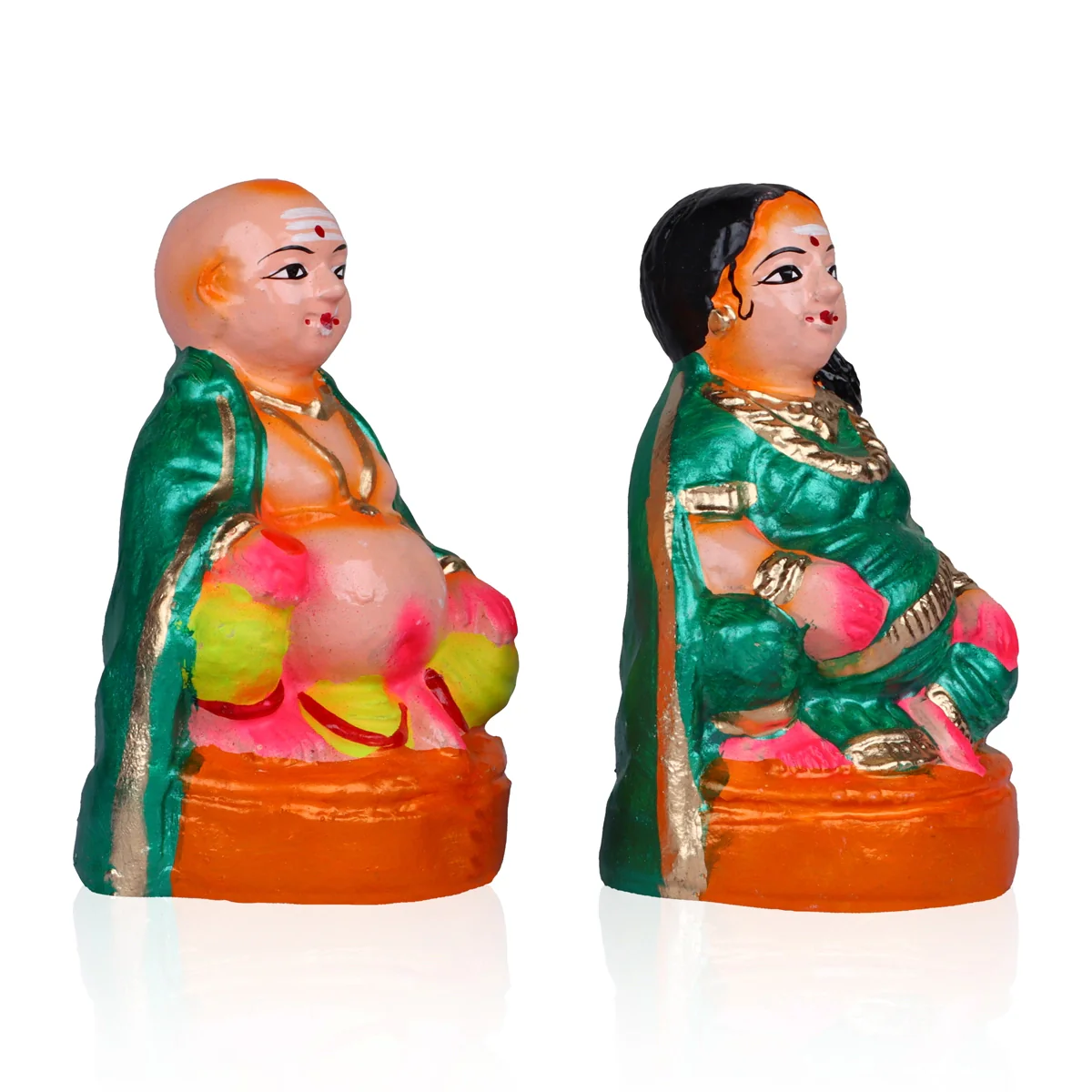 Thatha Patti Clay Golu Bommai Pair - 6 x 3.5 Inches | Giri Golu Doll/ Navaratri Golu Bomma/Gombe/Bommai - Image 2