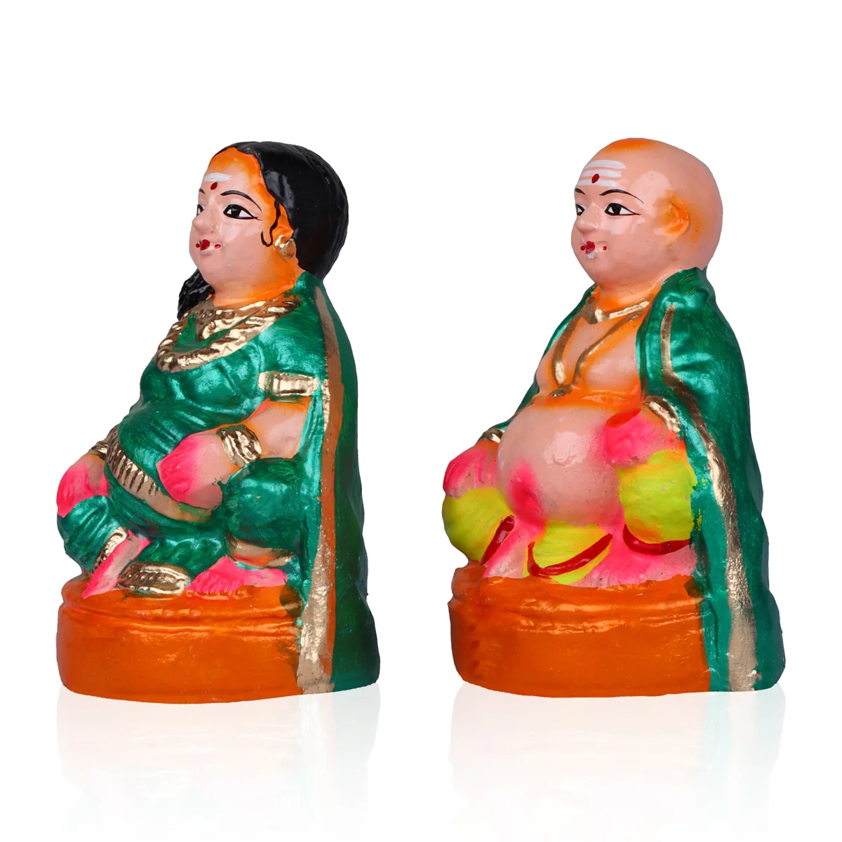 Thatha Patti Clay Golu Bommai Pair - 6 x 3.5 Inches | Giri Golu Doll/ Navaratri Golu Bomma/Gombe/Bommai - Image 4