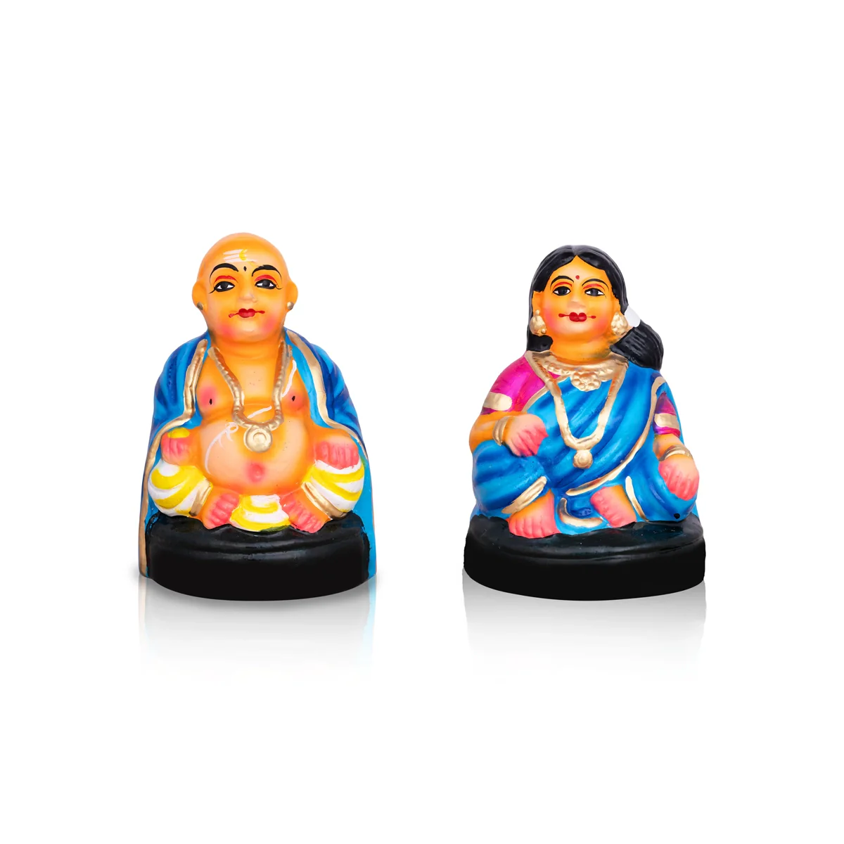 Thatha Patti Clay Golu Bommai Pair - 6 X 4 Inches | Navaratri Golu Gombe/ Giri Golu Doll/ Navratri Decor