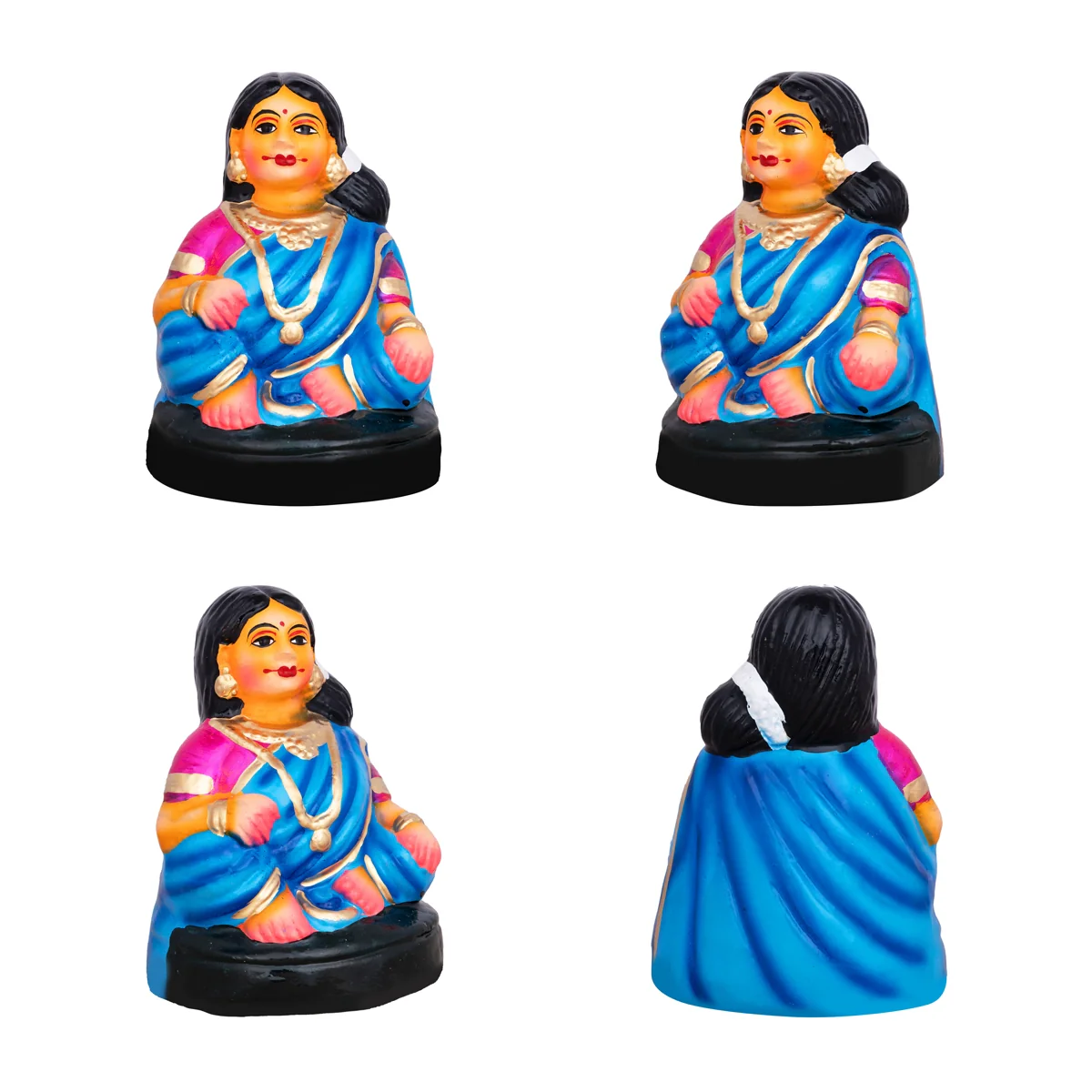 Thatha Patti Clay Golu Bommai Pair - 6 X 4 Inches | Navaratri Golu Gombe/ Giri Golu Doll/ Navratri Decor - Image 3