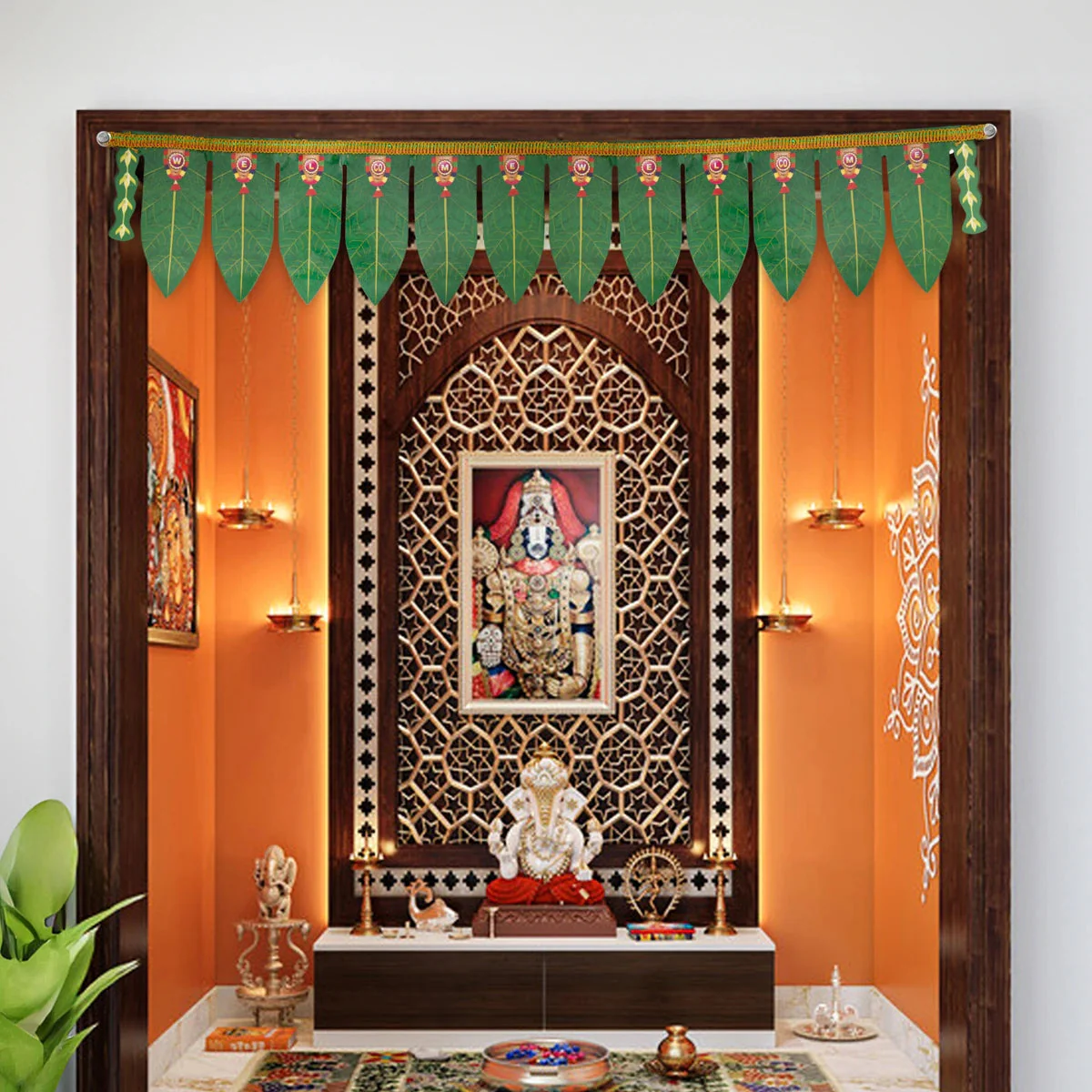 Thoranam - 6.5 x 34 Inches | Plastic Bandhanwar/ Green Leaf Toran for Door Decor - Image 3