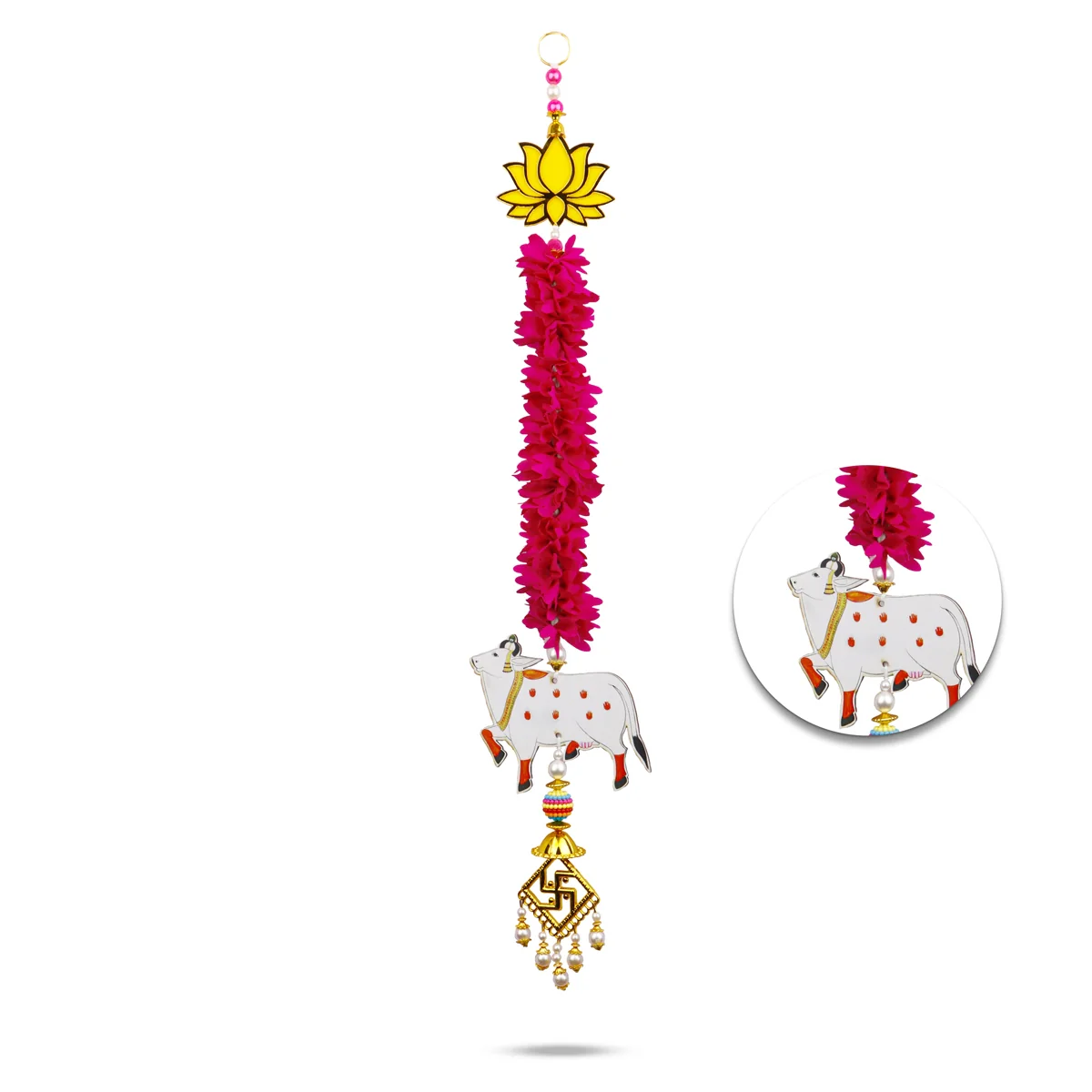Toran Set - 19 Inches | 2 Pcs/ Door Hanging/ Lotus with Cow Design Wall Hanging/ Side Thoranam Set for Home - Image 4