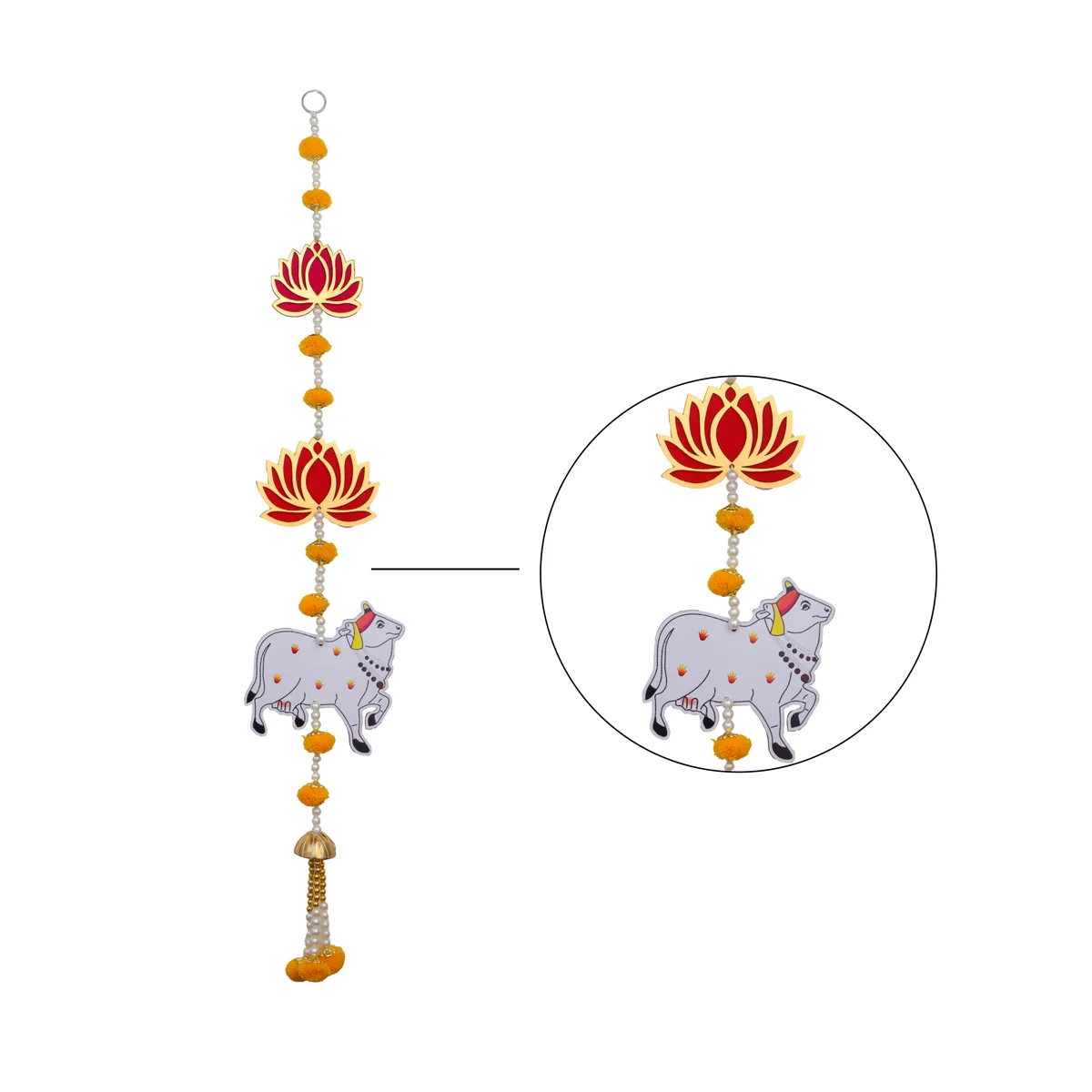 Toran - 29 Inches | 2 Pcs/ Door Hanging/ Lotus with Cow Design Wall Hanging/ Side Thoranam Set for Home - Image 3