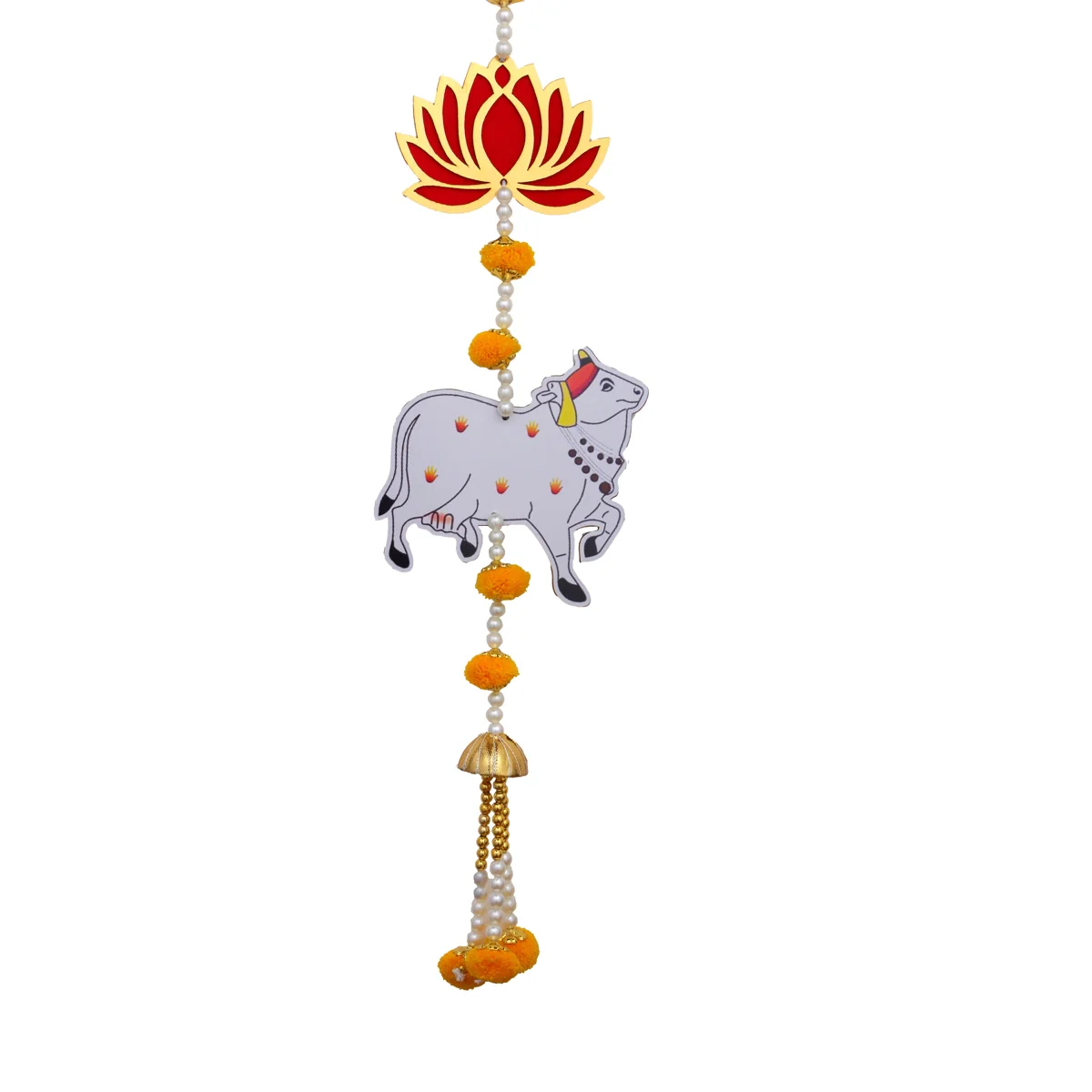 Toran - 29 Inches | 2 Pcs/ Door Hanging/ Lotus with Cow Design Wall Hanging/ Side Thoranam Set for Home - Image 4
