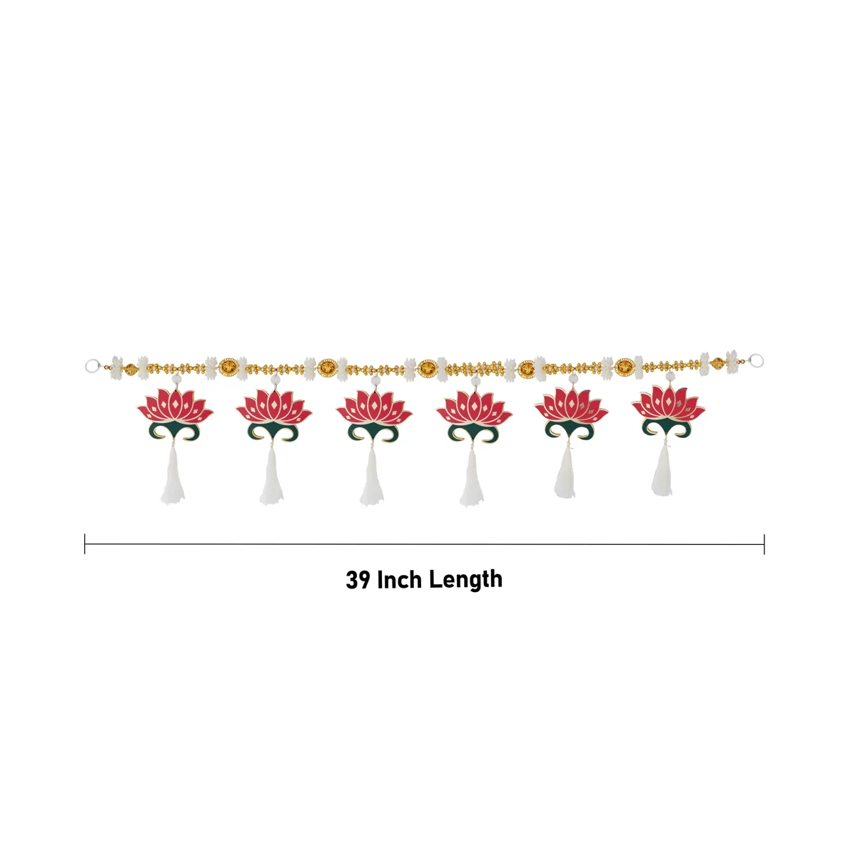 Toran - 39 Inches | Decorative Lotus Thoranam/ Hanging Bandanwar For Home Entrance & Pooja Decor - Image 3