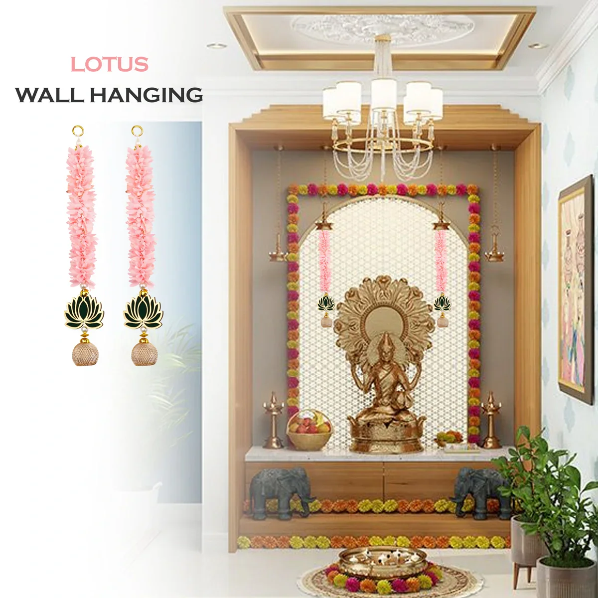 Toran Set - 14 Inches | 2 Pcs/ Lotus Design Side Thoranam/ Door Hanger for Home Decor - Image 4