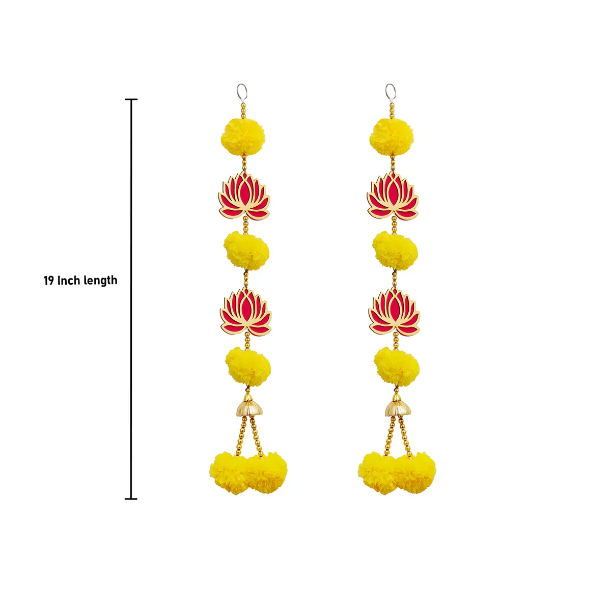 Toran Set - 19 Inches | 2 Pcs/ Lotus with Marigold Design Side Thoranam/ Door Hanger for Home Decor - Image 3