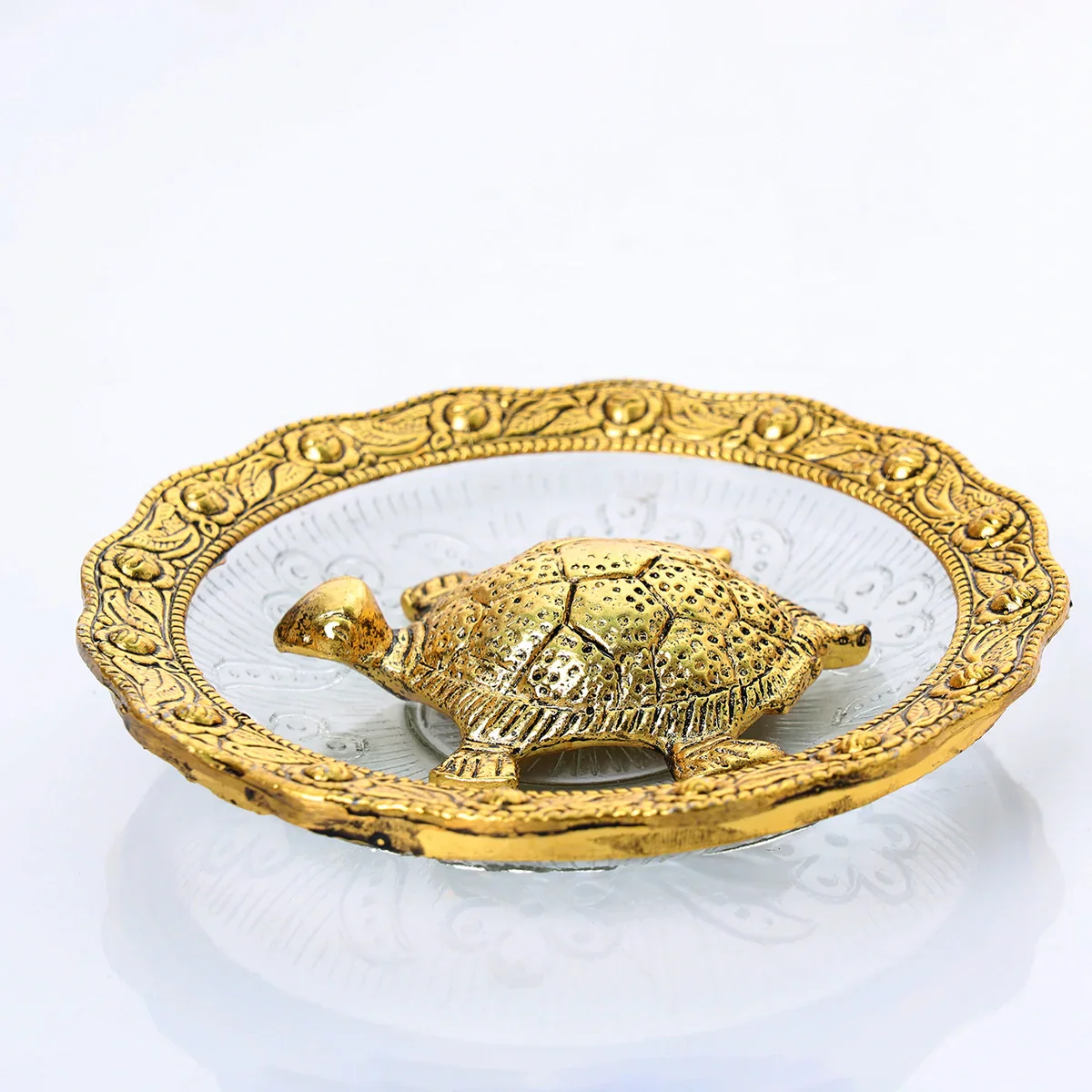 Tortoise On Glass Plate - 5.5 Inches | Aluminium Feng Shui Turtle for Home Decor - Image 2